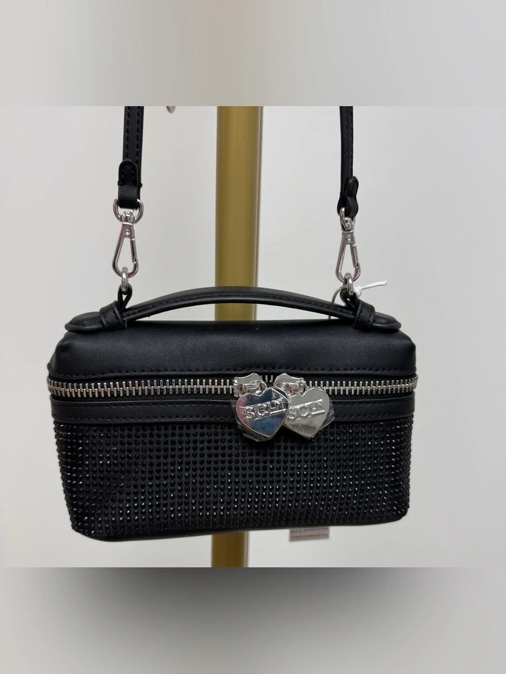 Stoney Clover Lane Black Crystal-Studded Cosmetic Case with Heart Zippers